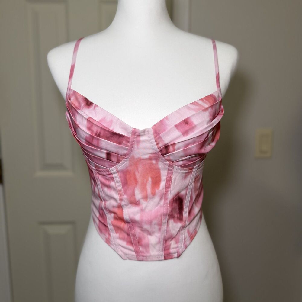 Pink Corset Top Bustier Ruched Cami Crop Top Medium